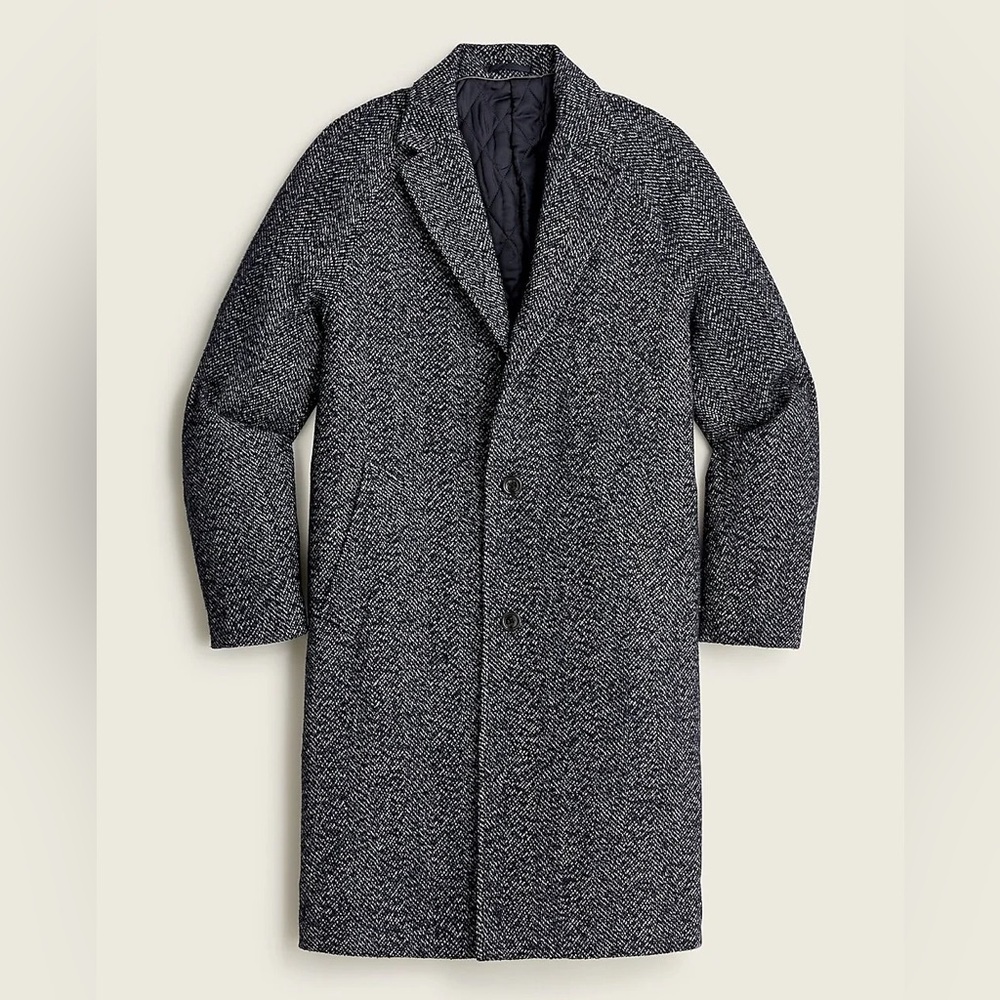 NWT J. Crew Men’s Blue Ludlow Wool blend Herringbone Top Coat size 44